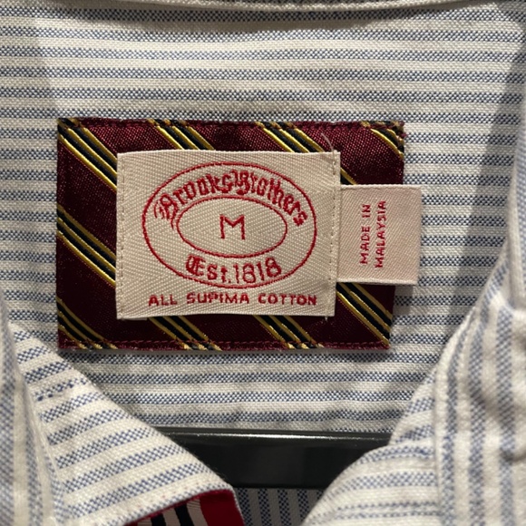 Brooks Brothers Blue Striped Long Sleeve Oxford Button Down Shirt - Size Medium - Picture 2 of 3